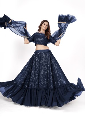 Graceful Navy Blue Sequins Embroidered Lehenga Choli