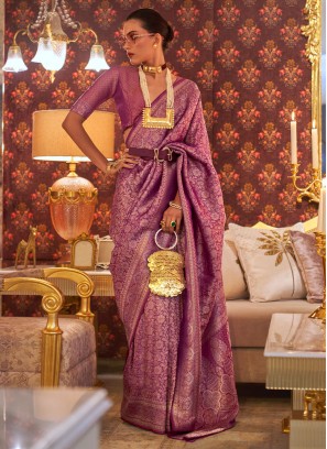 Graceful Purple Classic Weaving Work Saree