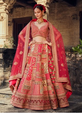 Graceful Red Embroidered Silk Bridal Lehenga Choli