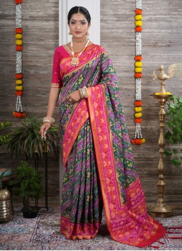 Green And Red Weaving Banarasi Silk Classic Saree