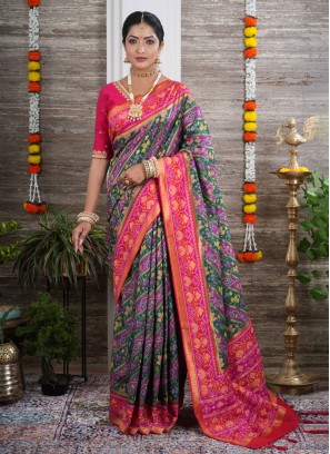 Green And Red Weaving Soft Silk Classic Saree