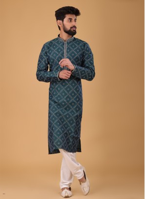 Green Bandhani Printed Kurta Pajama