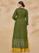Mehndi Green and Yellow Georgette Palazzo Suit