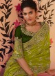 Green Chinon and Georgette Classic Saree