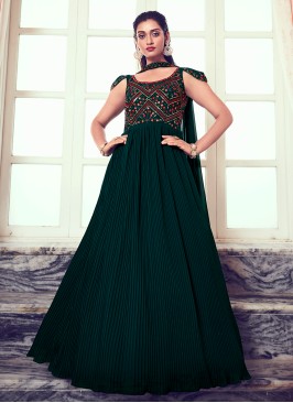 Party Wear Georgette Green Gown