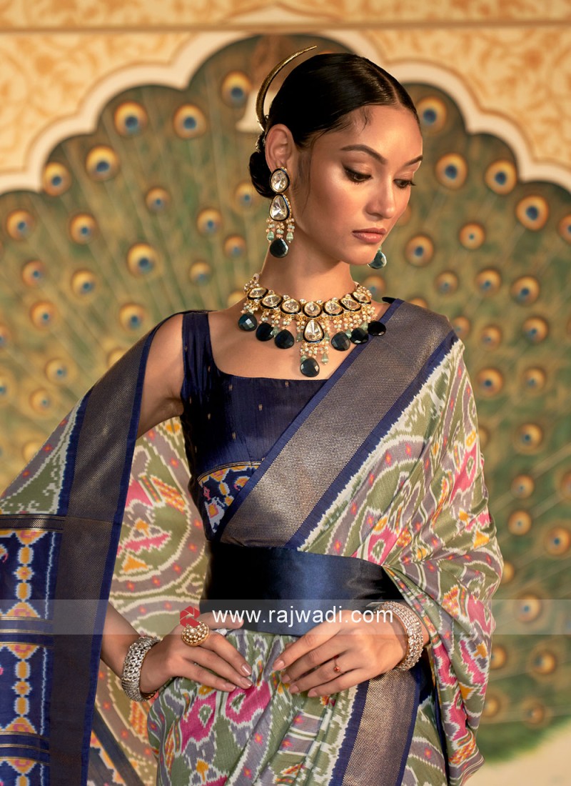 Anandha Blue with Dark Blue Pure Silk Saree