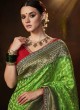 Bright Green Bandhani Printed Silk Saree