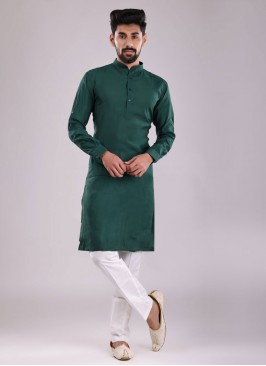 Green Color Kurta Pajama In Satin Fabric