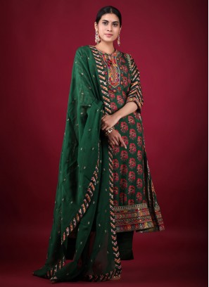 Green Color Salwar Kameez In Raw Silk