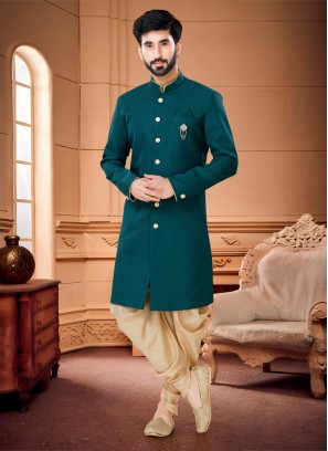 Green Dhoti Style Indowestern Set