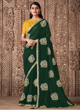 Green Embroidered Ceremonial Classic Designer Saree