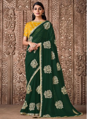 Green Embroidered Ceremonial Classic Designer Saree