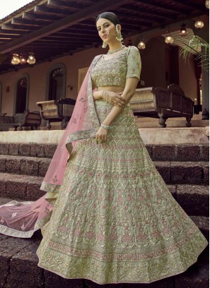 Green Embroidered Engagement Lehenga Choli