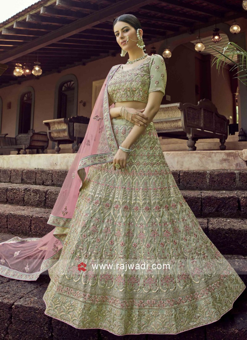 Engagement, Reception, Wedding Green color Net fabric Lehenga : 1886137