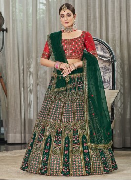 Blissful Green Georgette A Line Lehenga Choli