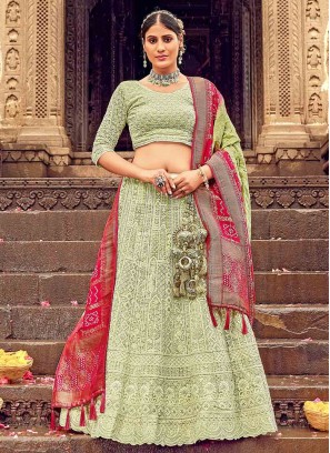 Pista Green Embroidered Georgette Designer Lehenga Choli