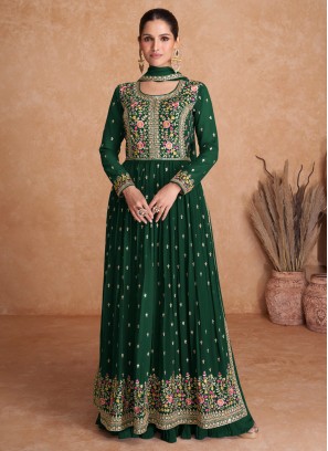 Green Embroidered Georgette Readymade Salwar Kameez