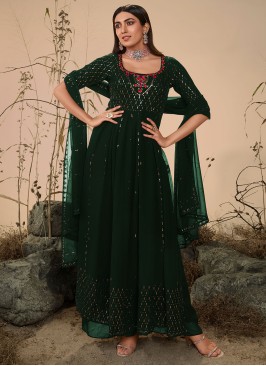 Fancy Green Embroidered Palazzo Salwar Kameez