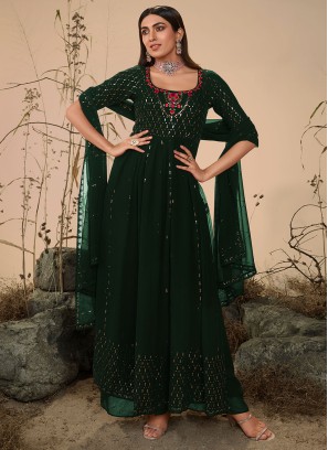 Fancy Green Embroidered Palazzo Salwar Kameez