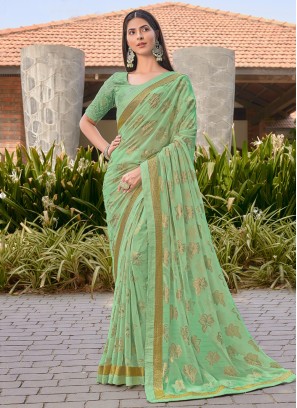 Light Green Woven Banarasi Chiffon Silk Saree