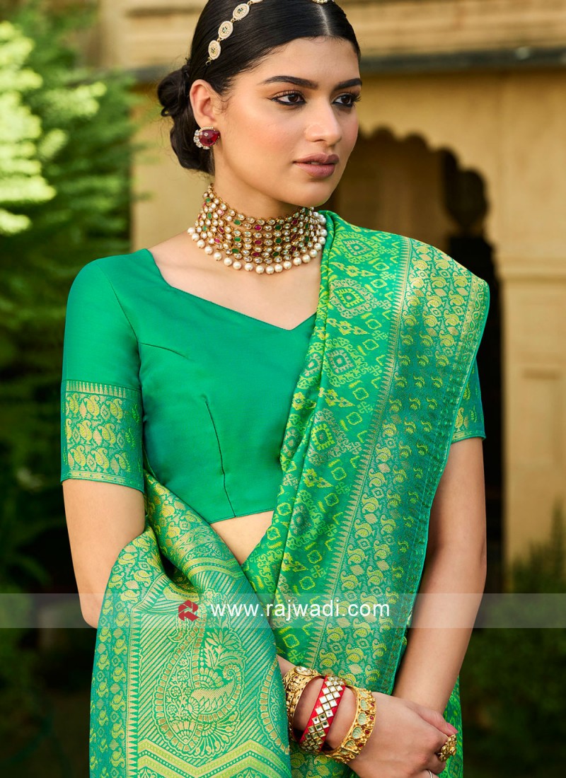 Green Engagement Silk Designer Saree -