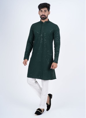 Green Fancy Cotton Kurta Pajama Set