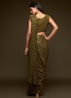 Olive Green Faux Georgette Classic Designer Saree