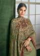 Green Festival Faux Georgette Designer Straight Suit