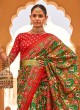 Green and Red Festive Tussar Silk Saree