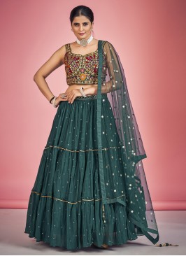 Green Lehenga Choli In Georgette With Embroidered Work