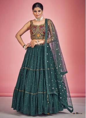 Green Lehenga Choli In Georgette With Embroidered Work