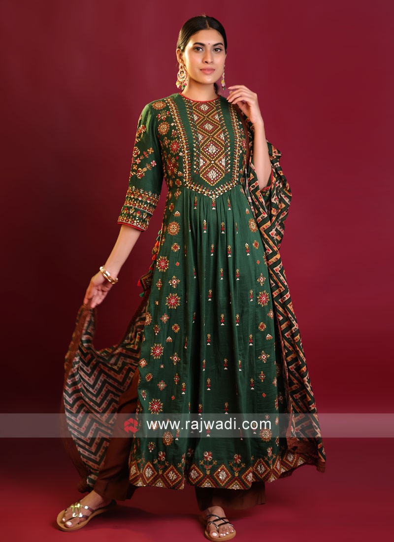 Pista Green Color Georgette Resham Work Palazzo Suit