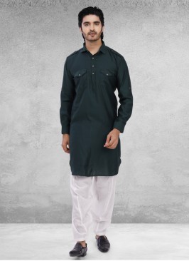 Green Pathani Set In Cotton Silk