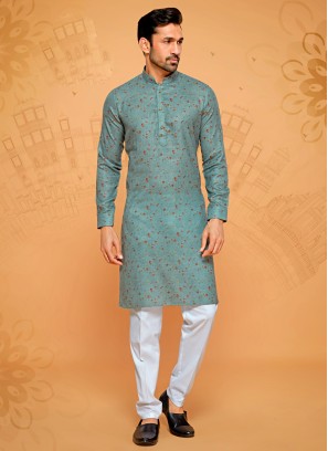 Green Printed Kurta Pajama Set