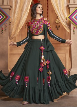 Ethnic Dark Green Jacket Style Garba Special Lehenga Choli