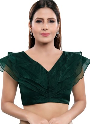 Green Readymade Blouse In Oraganza Fabric