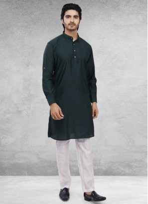Green Readymade Kurta Pajama In Cotton Silk