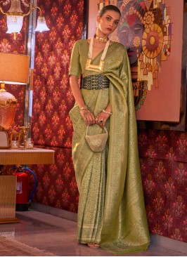Pista Green Festive Wear Silk Saree