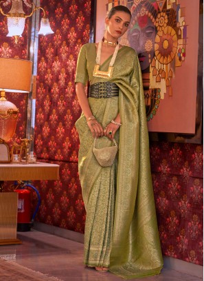 Pista Green Festive Wear Silk Saree