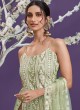 Green Sequins Designer Straight Suit