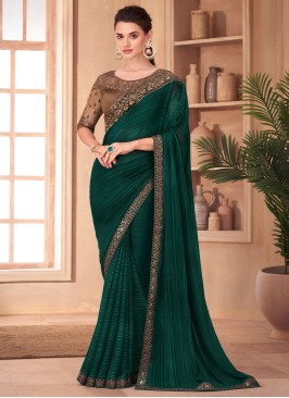 Gorgeous Green and Tan Brown Silk Festive Saree