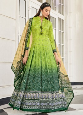 Two-toned Green Art Silk Printed Anarkali Set