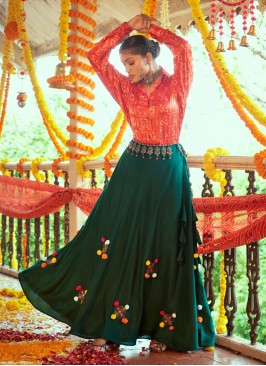 Green Shirt Style Navratri Chaniya Choli