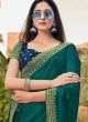 Enchanting Green Colored Jacquard Chiffon Silk Saree