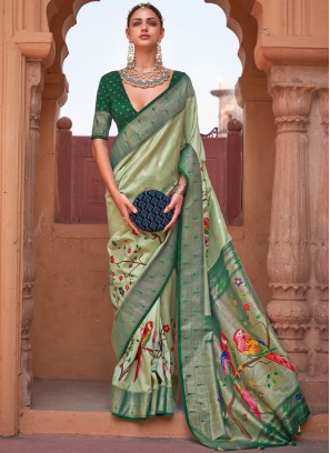 Two-toned Green Designer Silk Saree