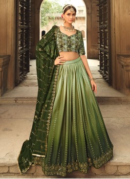Green Silk Trendy Designer Lehenga Choli