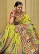 Green and Red Bandhani Print Silk Saree