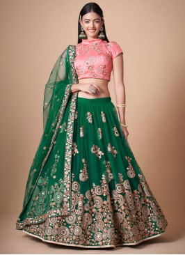 Gorgeous Green Net Embroidered Lehenga Choli