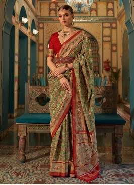 Pista Green and Red Patola SIlk Saree