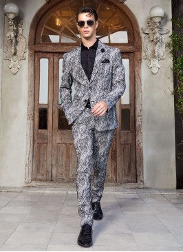 Grey And Black Festive Wear Mens Suit